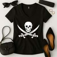 Pirate Skull & Cross Swords Women's V-Neck T-Shirt