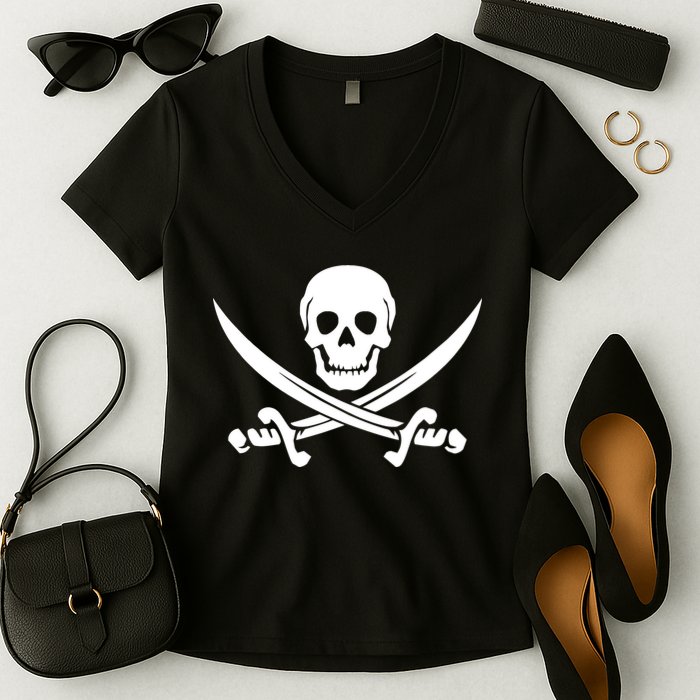 Pirate Skull & Cross Swords Women's V-Neck T-Shirt