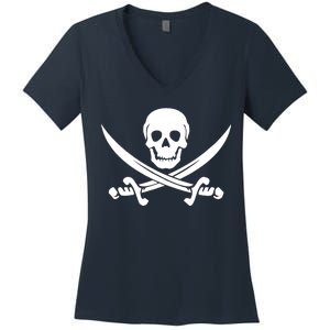 Pirate Skull & Cross Swords Women's V-Neck T-Shirt