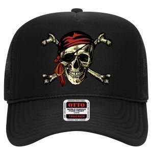 Pirate Skull Crossbones High Crown Mesh Back Trucker Hat