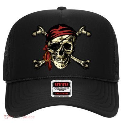 Pirate Skull Crossbones High Crown Mesh Back Trucker Hat