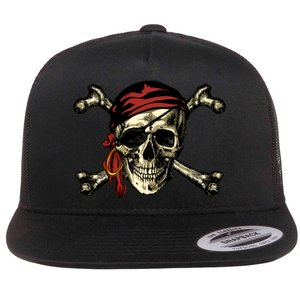 Pirate Skull Crossbones Flat Bill Trucker Hat