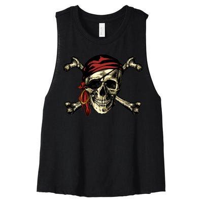 Pirate Skull Crossbones Women's Racerback Cropped Tank