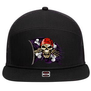 Pirate Skull Flag 7 Panel Mesh Trucker Snapback Hat