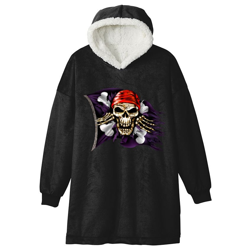 Pirate Skull Flag Hooded Wearable Blanket