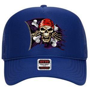 Pirate Skull Flag High Crown Mesh Back Trucker Hat