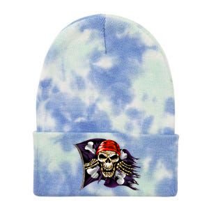 Pirate Skull Flag Tie Dye 12in Knit Beanie