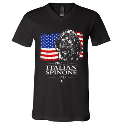 Proud Italian Spinone Dad American Flag Patriotic Dog Gift V-Neck T-Shirt