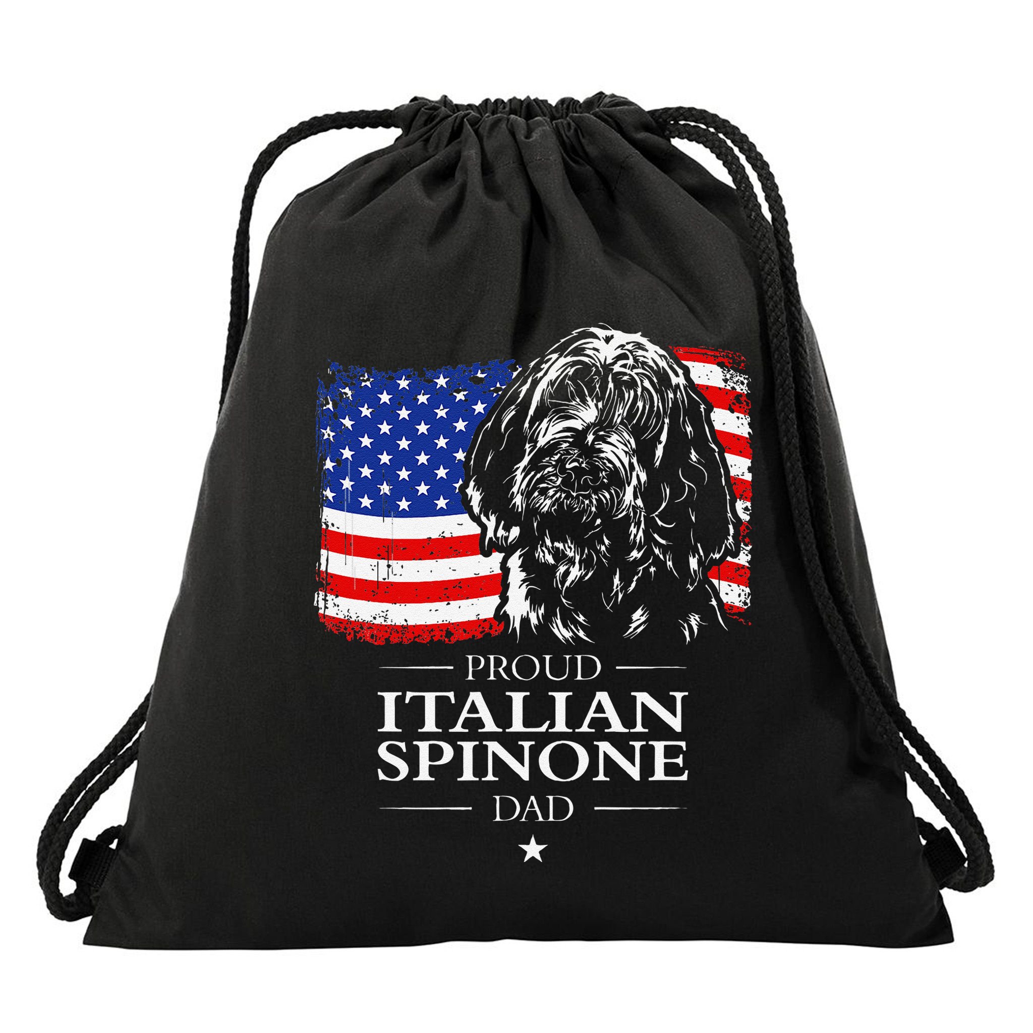 Proud Italian Spinone Dad American Flag Patriotic Dog Gift Drawstring Bag