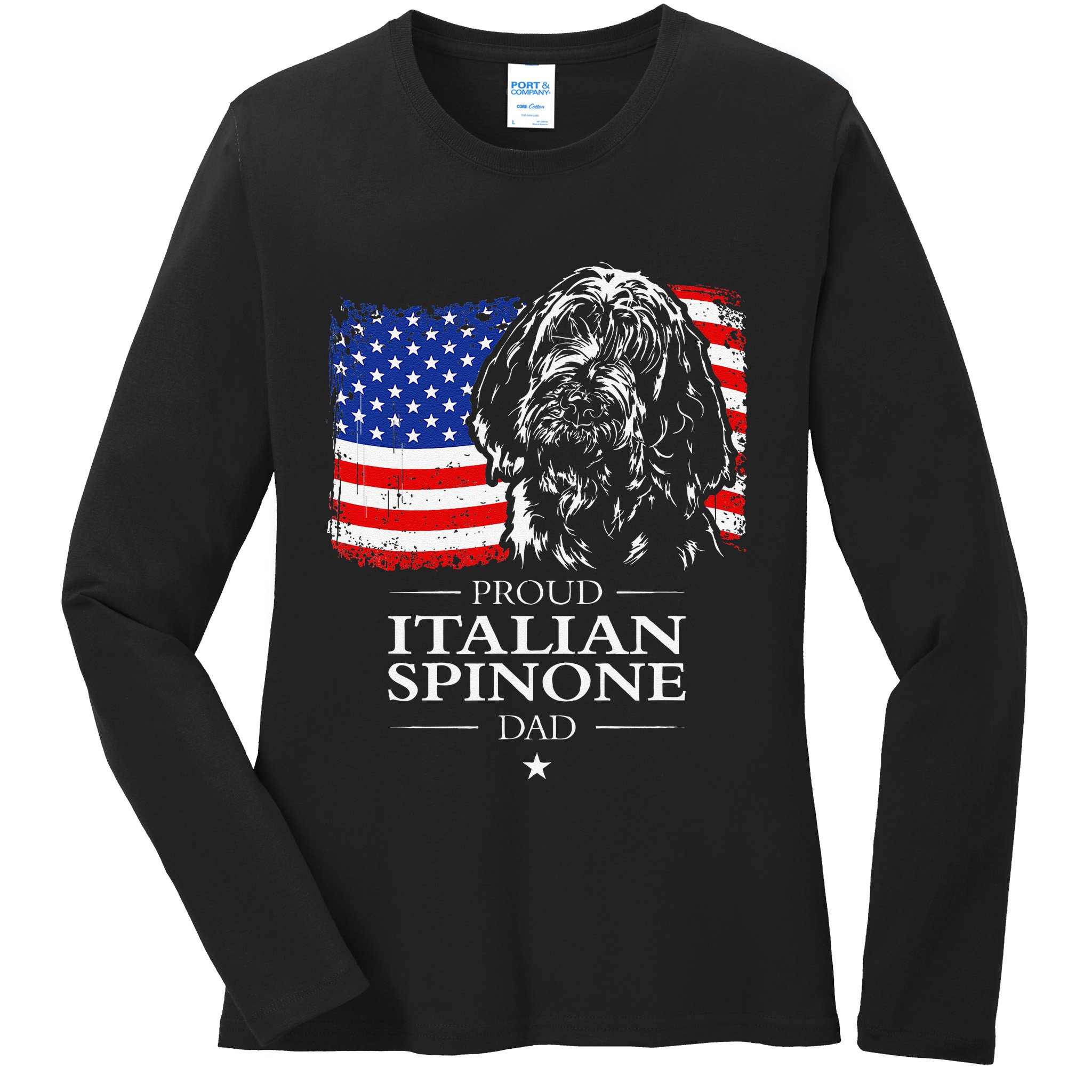 Proud Italian Spinone Dad American Flag Patriotic Dog Gift Ladies Long Sleeve Shirt