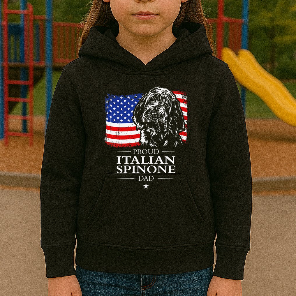 Proud Italian Spinone Dad American Flag Patriotic Dog Gift Kids Hoodie