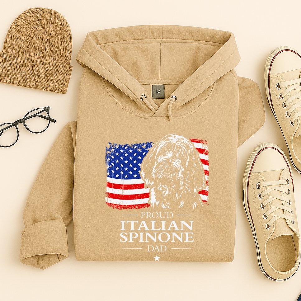 Proud Italian Spinone Dad American Flag Patriotic Dog Gift Hoodie