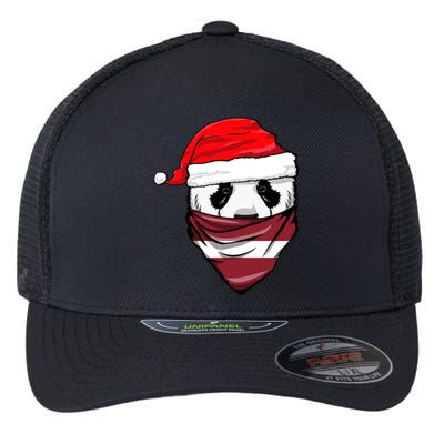 Panda In Santa's Hat And Latvia Flag Bandana Christmas Gift Flexfit Unipanel Trucker Cap