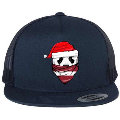 Panda In Santa's Hat And Latvia Flag Bandana Christmas Gift Flat Bill Trucker Hat