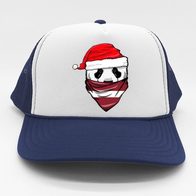 Panda In Santa's Hat And Latvia Flag Bandana Christmas Gift Trucker Hat