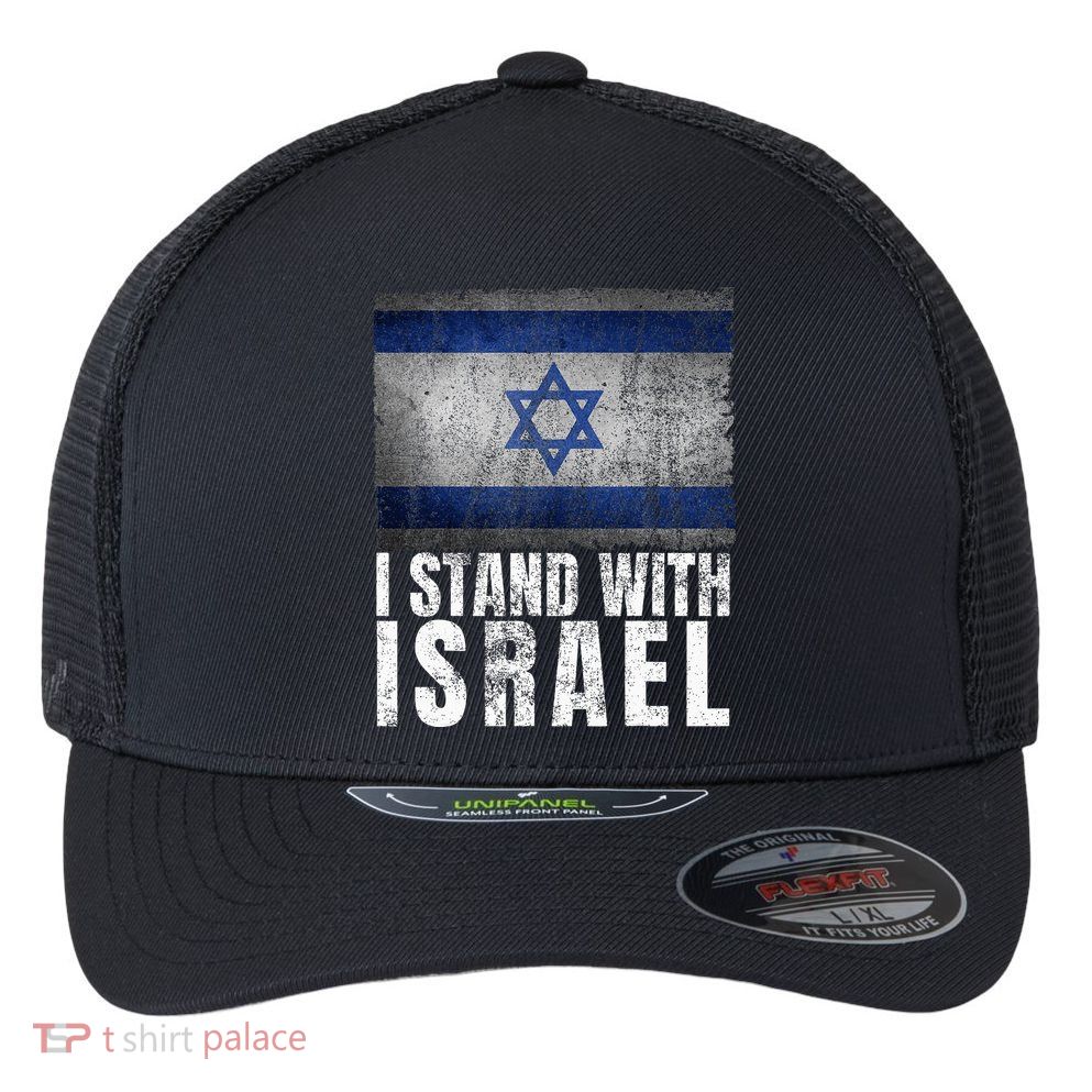 Pro Israel Supporter I Stand With Israel Patriotic USA Flag Flexfit Unipanel Trucker Cap