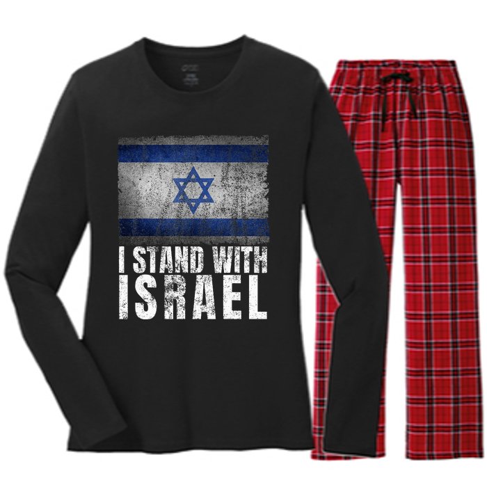 Pro Israel Supporter I Stand With Israel Patriotic USA Flag Women's Long Sleeve Flannel Pajama Set 