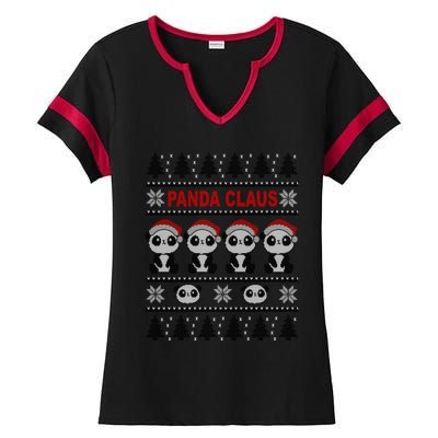 Panda In Santa Hat Funny Ugly Christmas Panda Claus Great Gift Ladies Halftime Notch Neck Tee