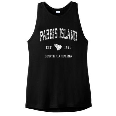 Parris Island South Carolina SC Vintage Athletic Sports Desi Ladies PosiCharge Tri-Blend Wicking Tank