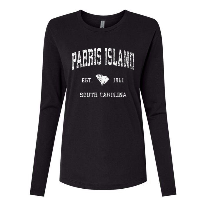 Parris Island South Carolina SC Vintage Athletic Sports Desi Womens Cotton Relaxed Long Sleeve T-Shirt