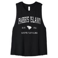 Parris Island South Carolina SC Vintage Athletic Sports Desi Women's Racerback Cropped Tank