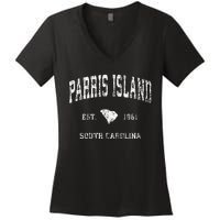 Parris Island South Carolina SC Vintage Athletic Sports Desi Women's V-Neck T-Shirt