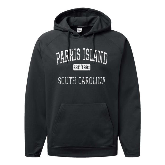 Parris Island South Carolina SC Vintage Performance Fleece Hoodie