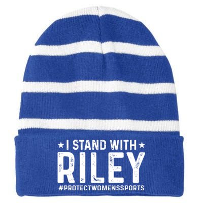 #ProtectWomensSports I Stand With Riley Gaines Striped Beanie with Solid Band