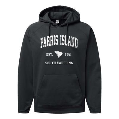 Parris Island South Carolina Sc Vintage Athletic Sports Performance Fleece Hoodie