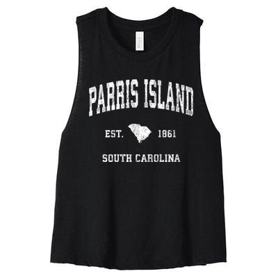 Parris Island South Carolina Sc Vintage Athletic Sports Women's Racerback Cropped Tank