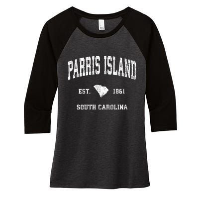 Parris Island South Carolina Sc Vintage Athletic Sports Women's Tri-Blend 3/4-Sleeve Raglan Shirt