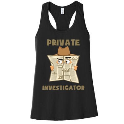 Private Investigator Spying Through Newspaper Secret Eye Women's Racerback Tank