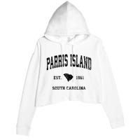 Parris Island South Carolina Sc Vintage Established Athletic Sports Crop Fleece Hoodie