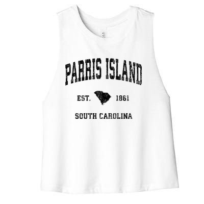 Parris Island South Carolina Sc Vintage Established Athletic Sports Women's Racerback Cropped Tank