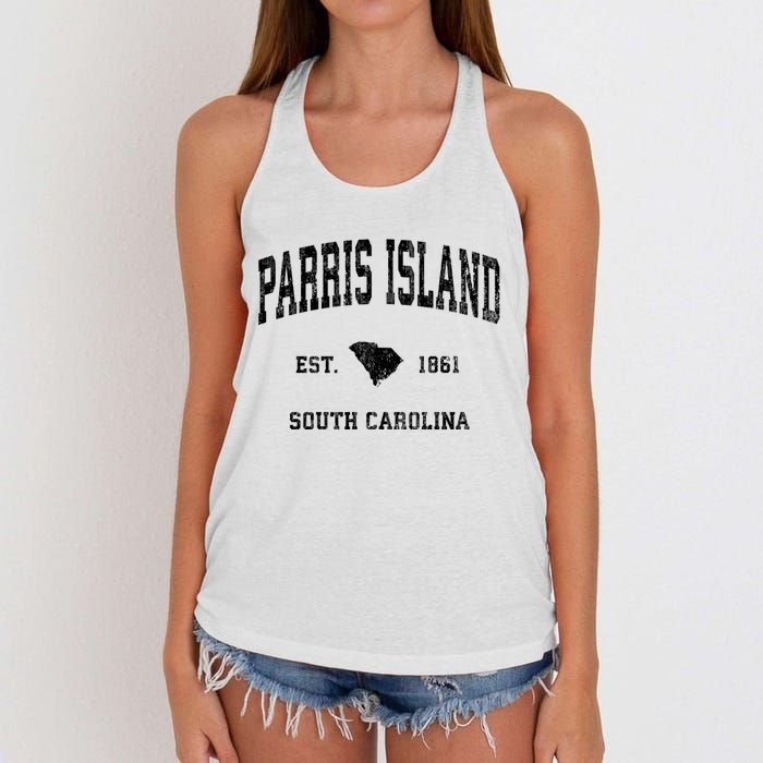 Parris Island South Carolina Sc Vintage Established Athletic Sports Women's Knotted Racerback Tank