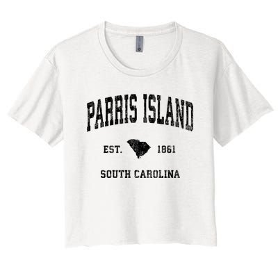 Parris Island South Carolina Sc Vintage Established Athletic Sports Women's Crop Top Tee