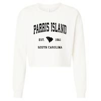 Parris Island South Carolina Sc Vintage Established Athletic Sports Cropped Pullover Crew