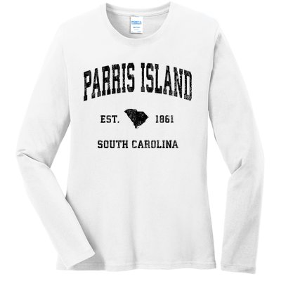 Parris Island South Carolina Sc Vintage Established Athletic Sports Ladies Long Sleeve Shirt