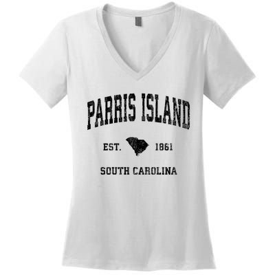 Parris Island South Carolina Sc Vintage Established Athletic Sports Women's V-Neck T-Shirt