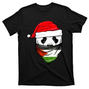 Panda In SantaS Hat And Palestine Flag Bandana Christmas T-Shirt