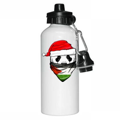 Panda In SantaS Hat And Palestine Flag Bandana Christmas Aluminum Water Bottle 