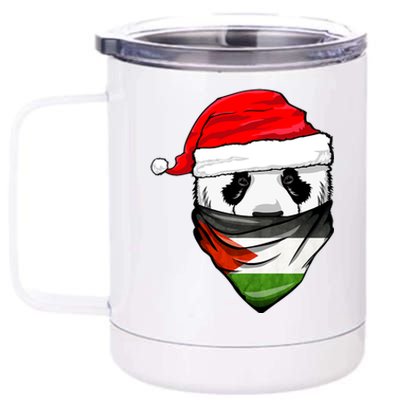 Panda In SantaS Hat And Palestine Flag Bandana Christmas 12 oz Stainless Steel Tumbler Cup