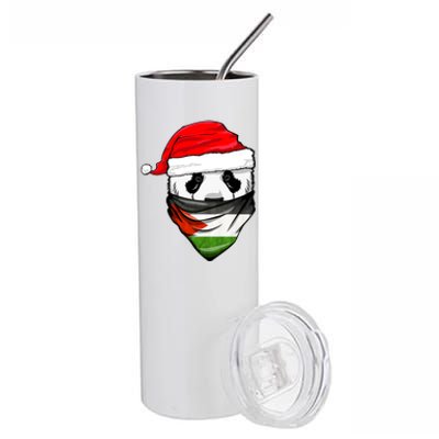 Panda In SantaS Hat And Palestine Flag Bandana Christmas Stainless Steel Tumbler