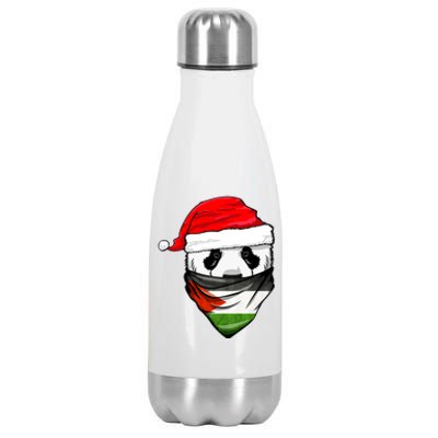 Panda In SantaS Hat And Palestine Flag Bandana Christmas Stainless Steel Insulated Water Bottle