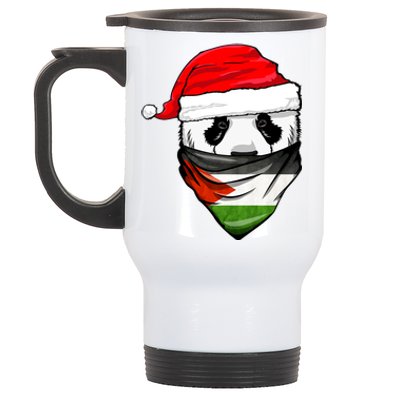 Panda In SantaS Hat And Palestine Flag Bandana Christmas Stainless Steel Travel Mug