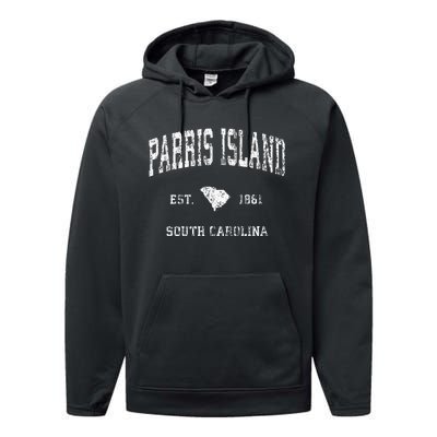 Parris Island South Carolina SC Vintage Athletic Sports Desi Performance Fleece Hoodie