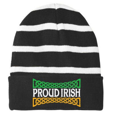 Proud Irish St. Patrick's Day Colorful Celtic Pride Striped Beanie with Solid Band