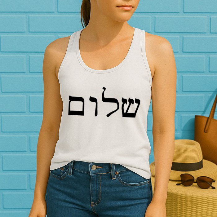 Peace Israeli Style Shalom Hebrew Calligraphy Shabbat Shalom Womens Tank Top