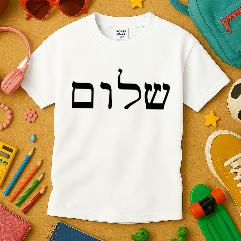 Peace Israeli Style Shalom Hebrew Calligraphy Shabbat Shalom Kids T-Shirt