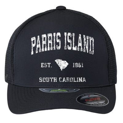 Parris Island South Carolina Sc Vintage Athletic Sports Flexfit Unipanel Trucker Cap